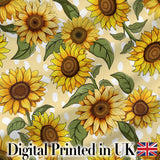 Bright Yellow Sunflower Floral Seamless Pattern Pink Dot Background Digital Print Fabric by the Metre UK Sewing Quilting Textile