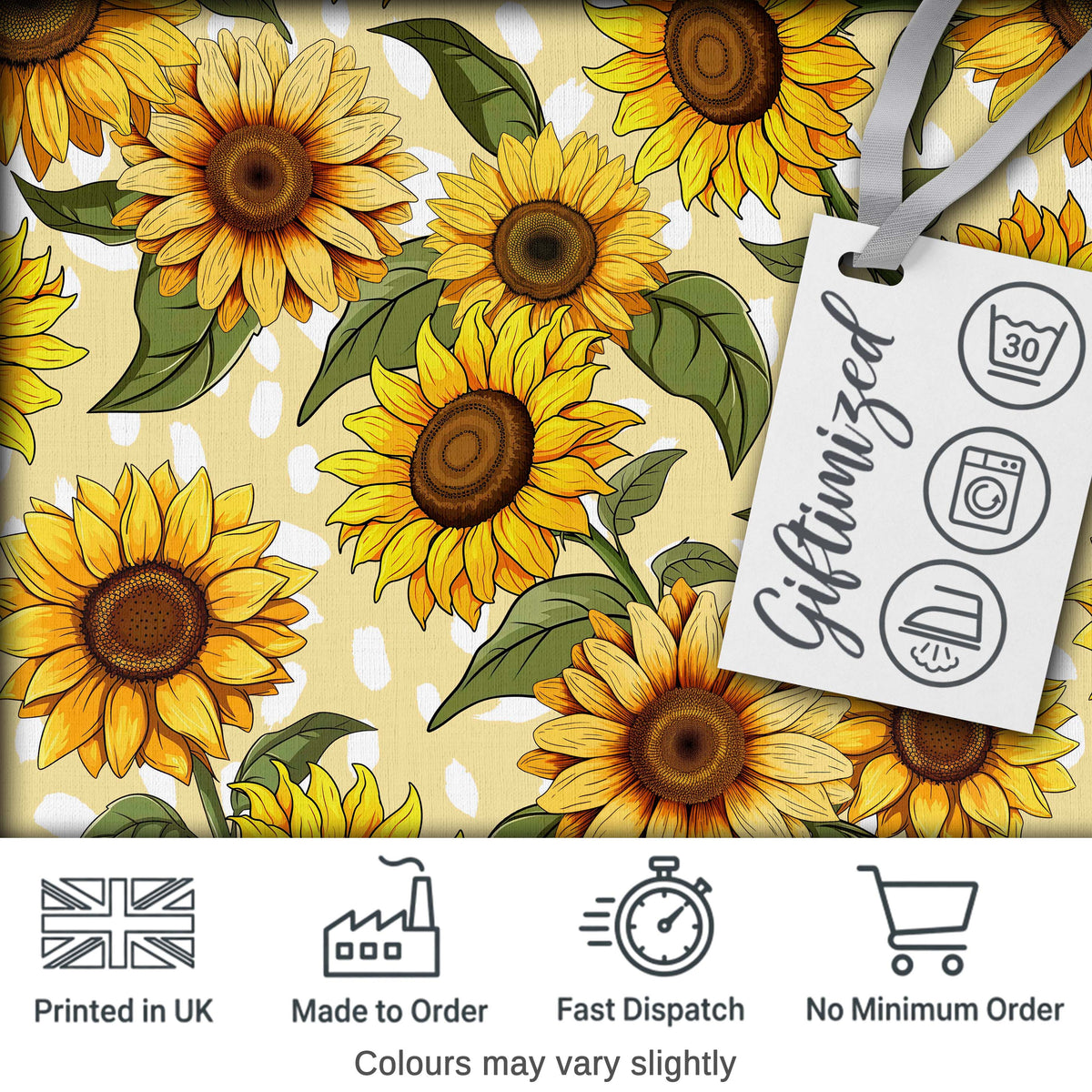 Bright Yellow Sunflower Floral Seamless Pattern Pink Dot Background Digital Print Fabric by the Metre UK Sewing Quilting Textile