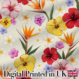 Tropical Hibiscus and Bird of Paradise Floral Seamless Pattern Cream Background Digital Print Fabric by the Metre UK Sewing Quilting Textile
