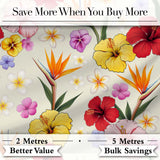 Tropical Hibiscus and Bird of Paradise Floral Seamless Pattern Cream Background Digital Print Fabric by the Metre UK Sewing Quilting Textile
