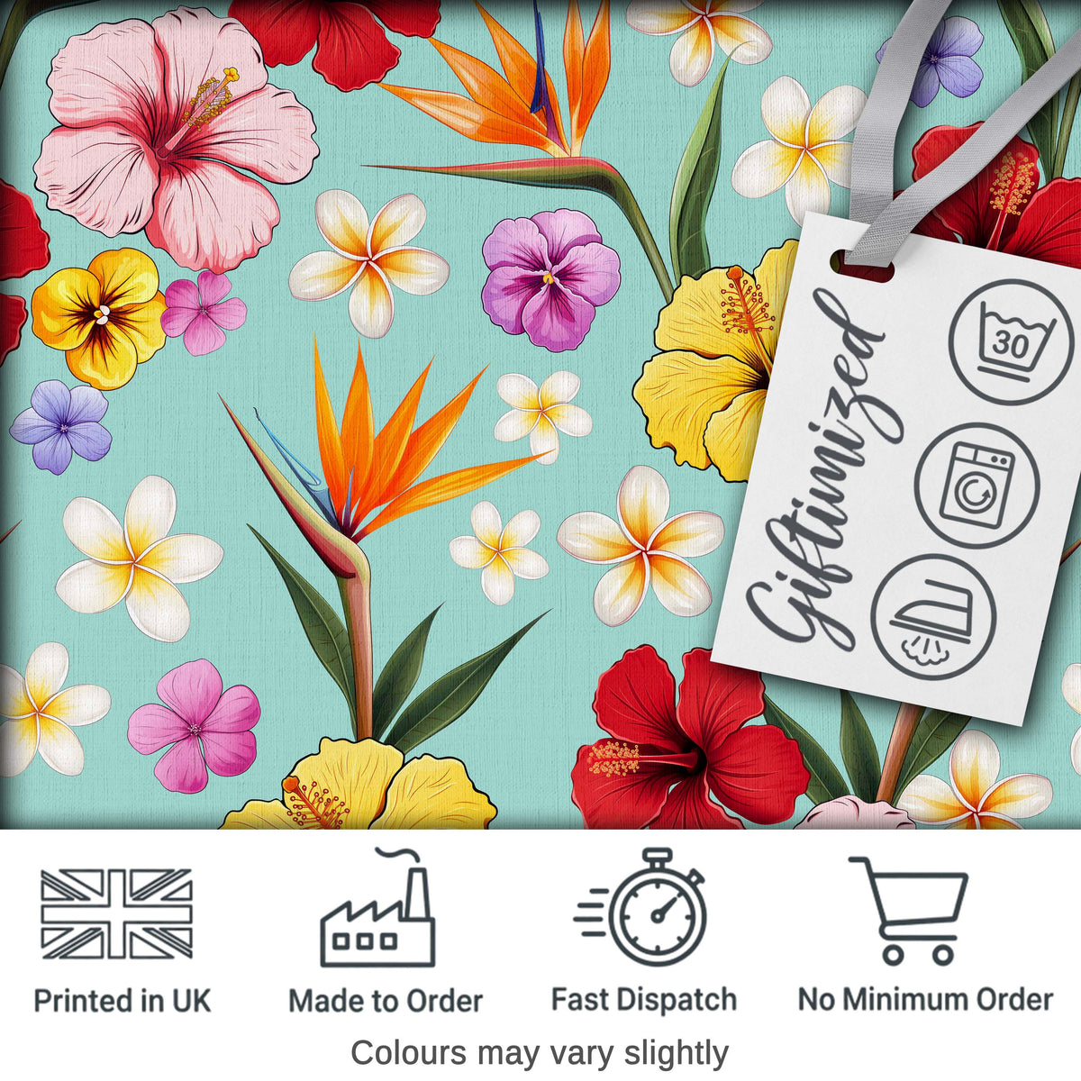 Tropical Hibiscus Bird of Paradise Floral Seamless Pattern Teal Blue Background Digital Print Fabric by the Metre UK Sewing Quilting Textile