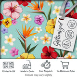 Tropical Hibiscus Bird of Paradise Floral Seamless Pattern Teal Blue Background Digital Print Fabric by the Metre UK Sewing Quilting Textile