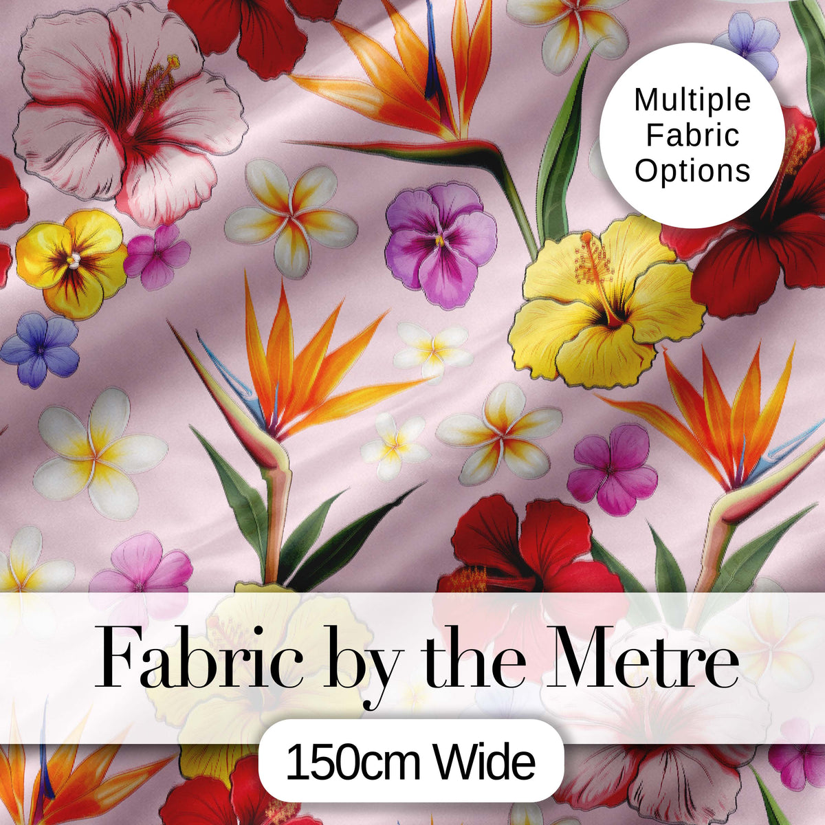 Tropical Hibiscus Bird of Paradise Floral Seamless Pattern Blush Pink  Digital Print Fabric by the Metre UK Sewing Quilting Textile