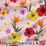 Tropical Hibiscus Bird of Paradise Floral Seamless Pattern Blush Pink  Digital Print Fabric by the Metre UK Sewing Quilting Textile