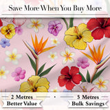 Tropical Hibiscus Bird of Paradise Floral Seamless Pattern Blush Pink  Digital Print Fabric by the Metre UK Sewing Quilting Textile