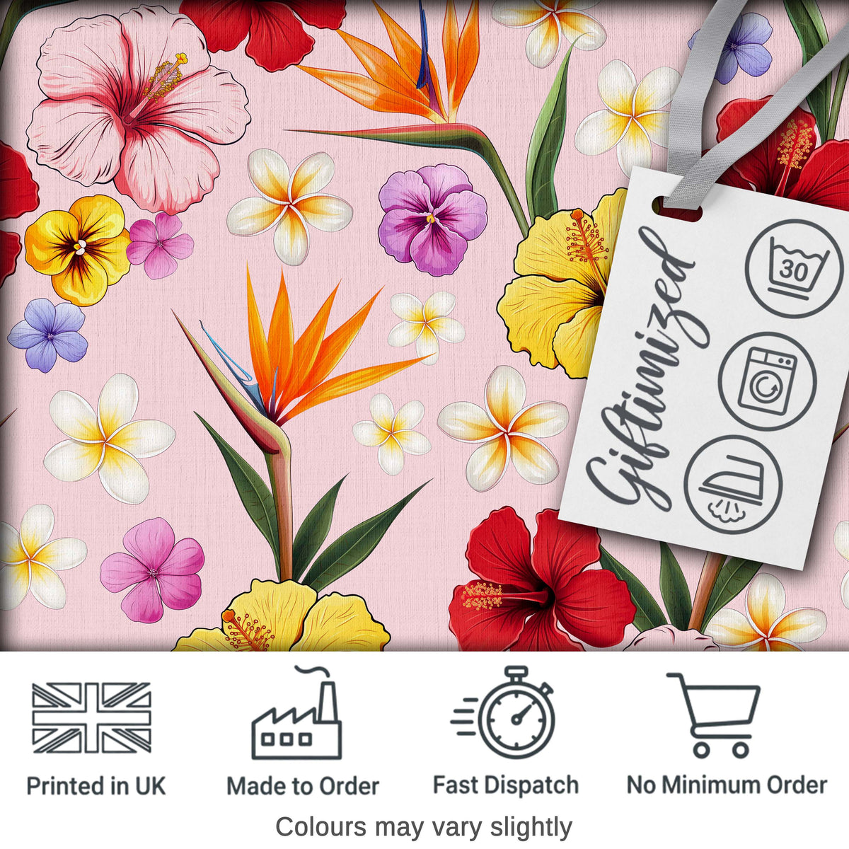 Tropical Hibiscus Bird of Paradise Floral Seamless Pattern Blush Pink  Digital Print Fabric by the Metre UK Sewing Quilting Textile