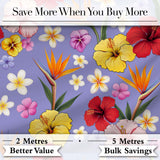 Tropical Hibiscus Bird of Paradise Floral Seamless Pattern Lavender Purple  Digital Print Fabric by the Metre UK Sewing Quilting Textile