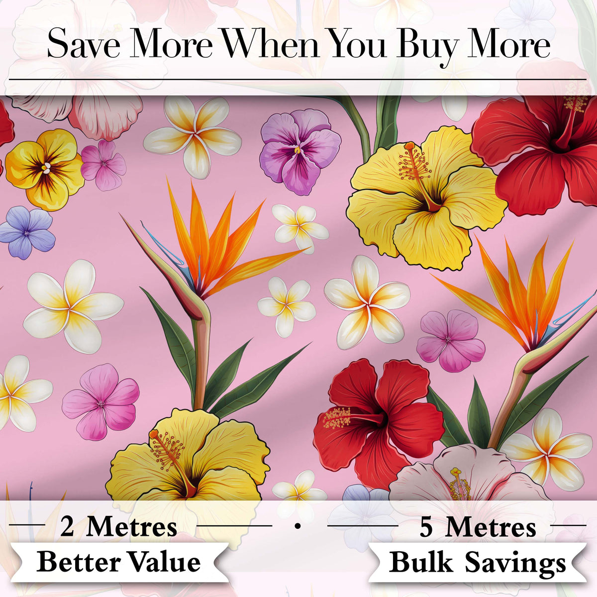 Tropical Hibiscus Bird of Paradise Floral Seamless Pattern Light Pink  Digital Print Fabric by the Metre UK Sewing Quilting Textile