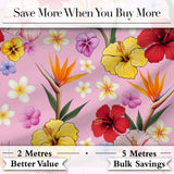 Tropical Hibiscus Bird of Paradise Floral Seamless Pattern Light Pink  Digital Print Fabric by the Metre UK Sewing Quilting Textile