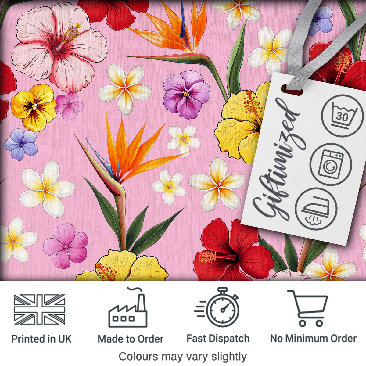 Tropical Hibiscus Bird of Paradise Floral Seamless Pattern Light Pink  Digital Print Fabric by the Metre UK Sewing Quilting Textile