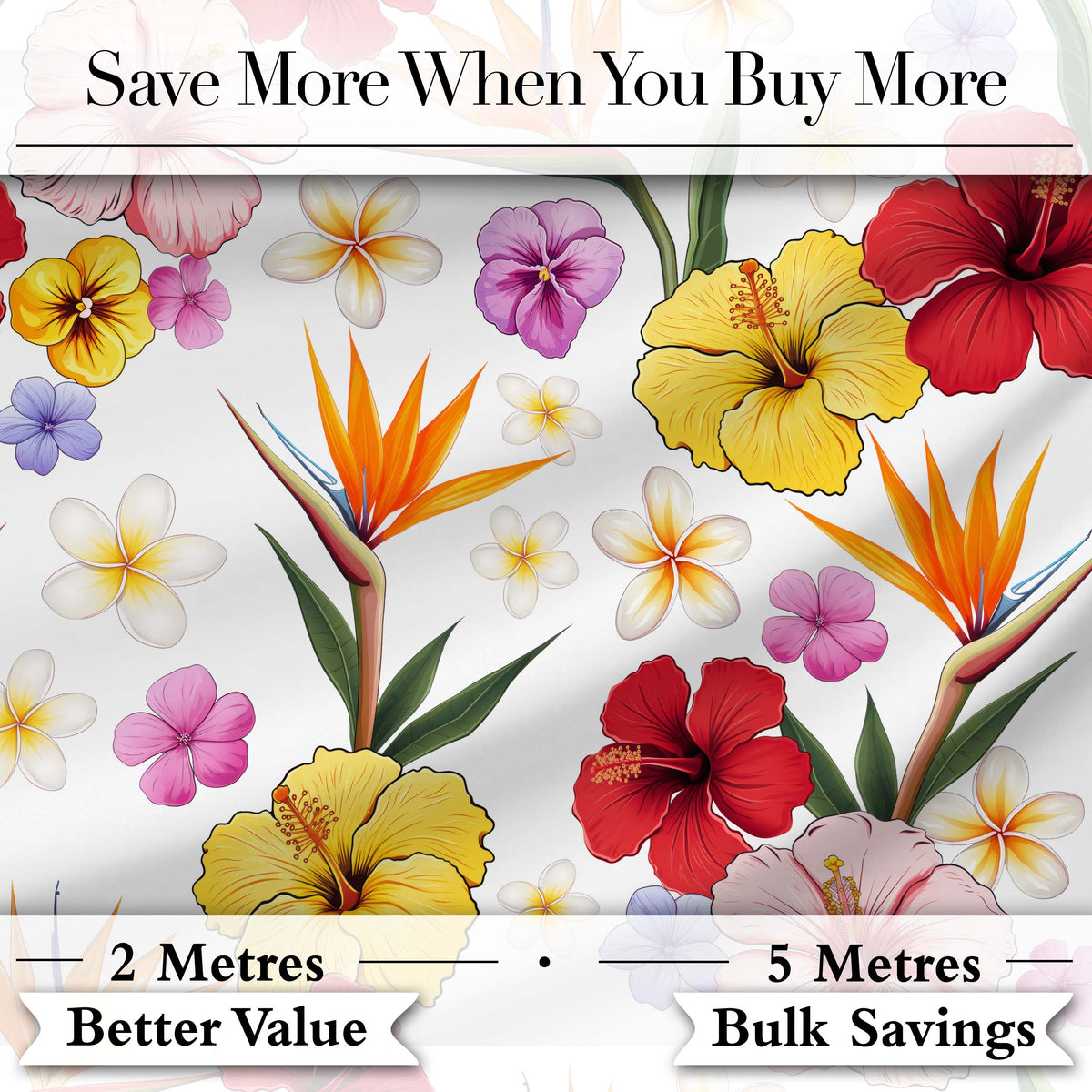 Tropical Hibiscus Bird of Paradise Floral Seamless Pattern Clean White  Digital Print Fabric by the Metre UK Sewing Quilting Textile