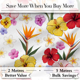 Tropical Hibiscus Bird of Paradise Floral Seamless Pattern Clean White  Digital Print Fabric by the Metre UK Sewing Quilting Textile