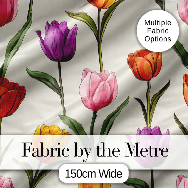 Elegant Tulip Floral Seamless Pattern Soft Neutral Background Digital Print Fabric by the Metre UK Sewing Quilting Textile