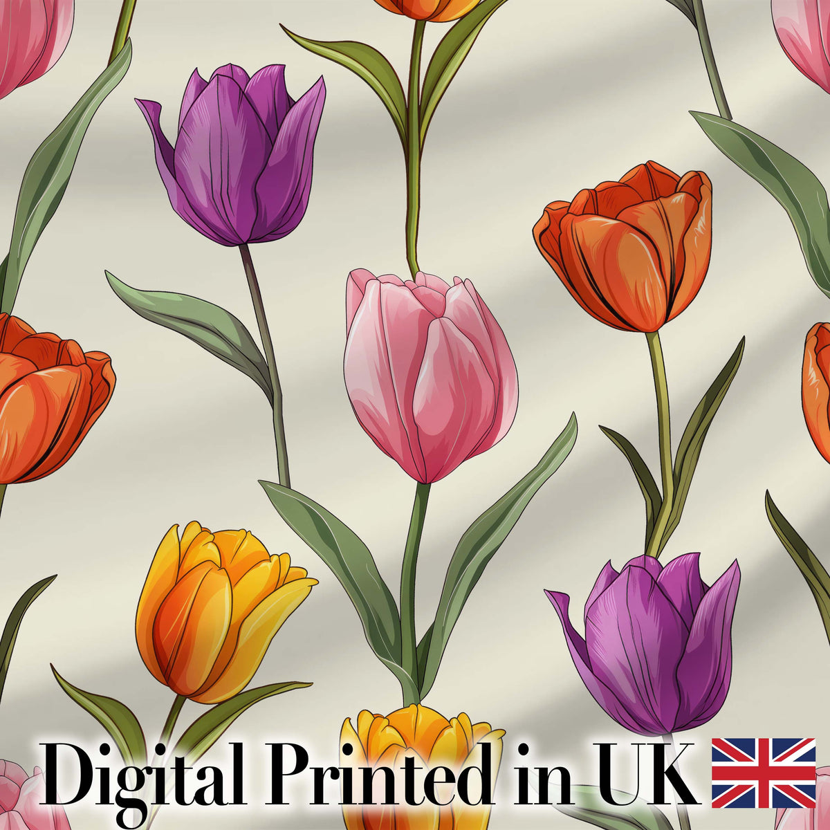 Elegant Tulip Floral Seamless Pattern Soft Neutral Background Digital Print Fabric by the Metre UK Sewing Quilting Textile