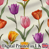 Elegant Tulip Floral Seamless Pattern Soft Neutral Background Digital Print Fabric by the Metre UK Sewing Quilting Textile