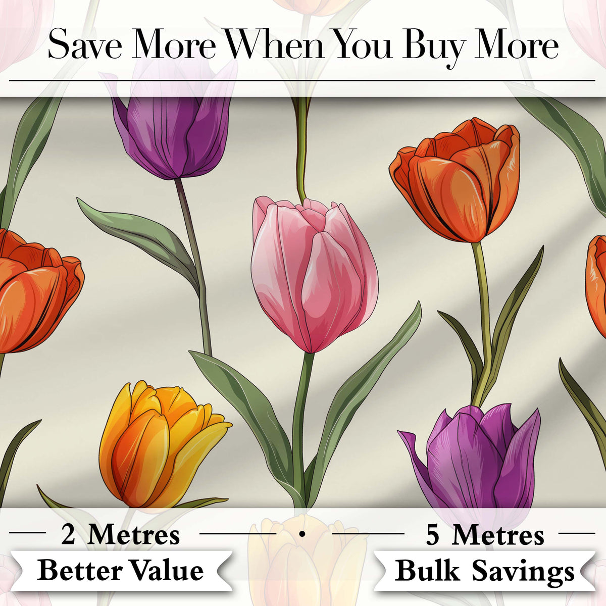 Elegant Tulip Floral Seamless Pattern Soft Neutral Background Digital Print Fabric by the Metre UK Sewing Quilting Textile