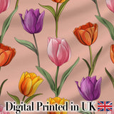 Elegant Tulip Floral Seamless Pattern Warm Peach Background Digital Print Fabric by the Metre UK Sewing Quilting Textile