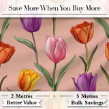 Elegant Tulip Floral Seamless Pattern Warm Peach Background Digital Print Fabric by the Metre UK Sewing Quilting Textile