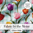 Elegant Tulip Floral Seamless Pattern Mint Gingham Check Background Digital Print Fabric by the Metre UK Sewing Quilting Textile
