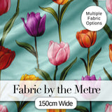 Elegant Tulip Floral Seamless Pattern Teal Background Digital Print Fabric by the Metre UK Sewing Quilting Textile