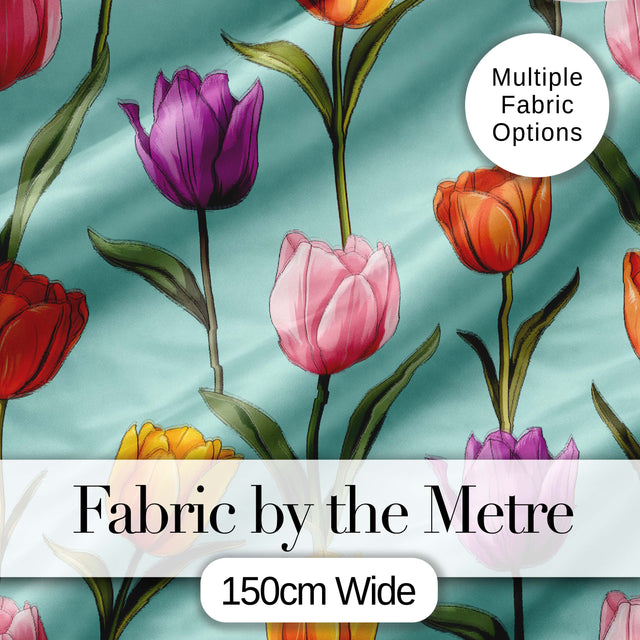Elegant Tulip Floral Seamless Pattern Teal Background Digital Print Fabric by the Metre UK Sewing Quilting Textile