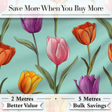 Elegant Tulip Floral Seamless Pattern Teal Background Digital Print Fabric by the Metre UK Sewing Quilting Textile