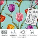 Elegant Tulip Floral Seamless Pattern Teal Background Digital Print Fabric by the Metre UK Sewing Quilting Textile