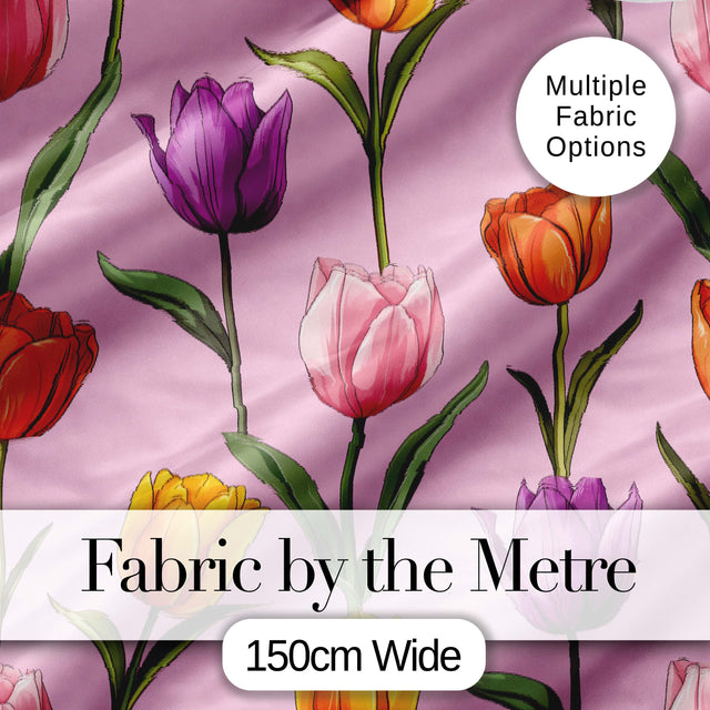 Elegant Tulip Floral Seamless Pattern Soft Pink Background Digital Print Fabric by the Metre UK Sewing Quilting Textile