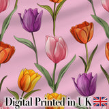 Elegant Tulip Floral Seamless Pattern Soft Pink Background Digital Print Fabric by the Metre UK Sewing Quilting Textile
