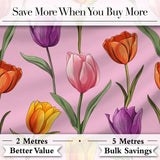 Elegant Tulip Floral Seamless Pattern Soft Pink Background Digital Print Fabric by the Metre UK Sewing Quilting Textile