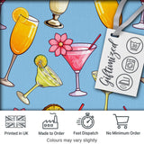 Tropical Cocktail Drinks Seamless Pattern Blue Background Digital Print Fabric by the Metre UK Sewing Quilting Textile