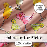 Tropical Cocktail Drinks Seamless Pattern Peach Background Digital Print Fabric by the Metre UK Sewing Quilting Textile