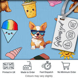 Cute Summer Chihuahua Dog Cartoon Seamless Pattern Blue Background Digital Print Fabric by the Metre UK Sewing Quilting Textile