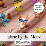 Cute Summer Chihuahua Dog Sunglasses Kawaii Beach  Seamless Pattern Digital Print Fabric by the Metre UK Sewing Quilting Textile