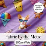 Summer Chihuahua Dog Sunglasses Kawaii Beach  Purple  Seamless Pattern Digital Print Fabric by the Metre UK Sewing Quilting Textile