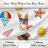 Summer Chihuahua Dog Sunglasses Kawaii Beach  Grey  Seamless Pattern Digital Print Fabric by the Metre UK Sewing Quilting Textile
