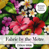Tropical Hibiscus Flowers Plumeria Leaves Exotic Floral Seamless Pattern Digital Print Fabric by the Metre UK Sewing Quilting Textile