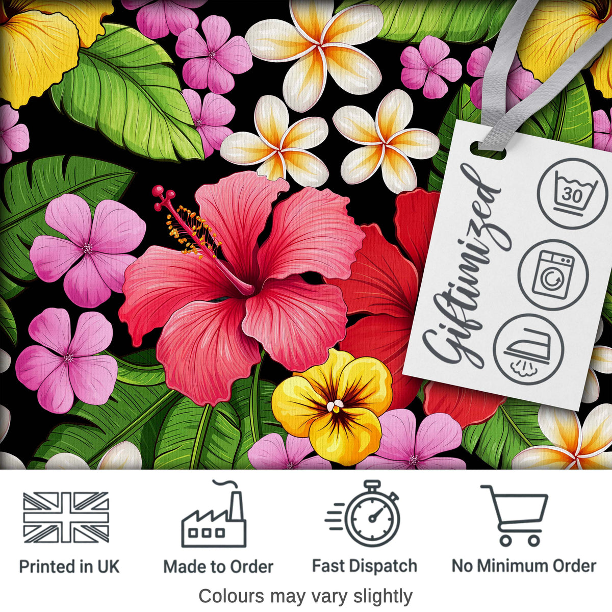 Tropical Hibiscus Flowers Plumeria Leaves Exotic Floral Seamless Pattern Digital Print Fabric by the Metre UK Sewing Quilting Textile