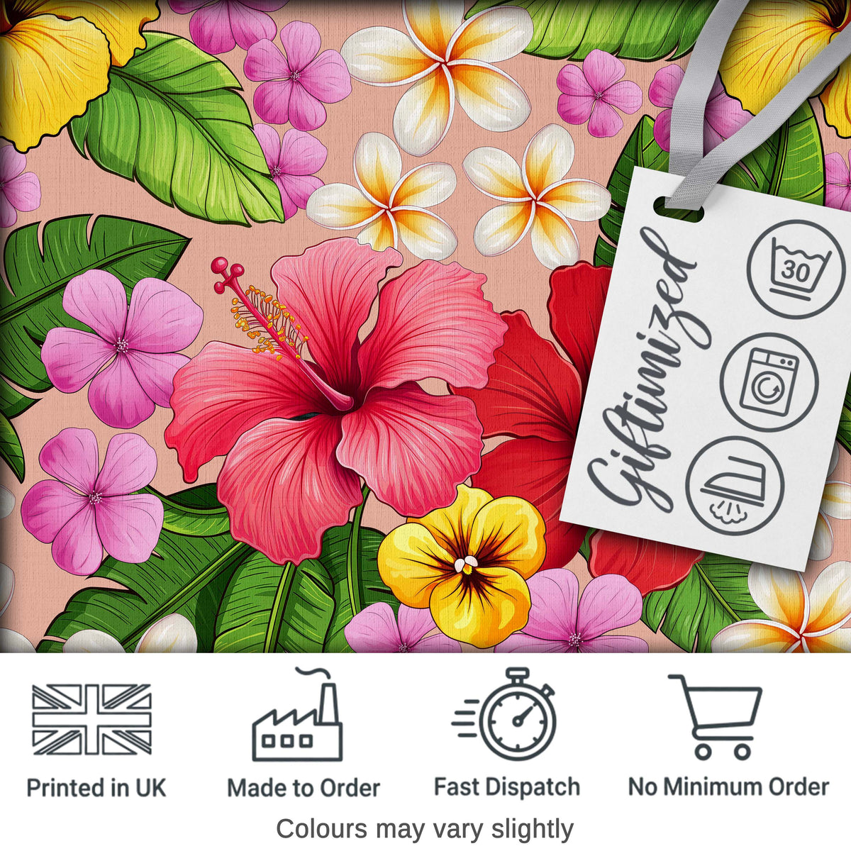 Tropical Hibiscus Flowers Plumeria Leaves Exotic Floral Beige  Seamless Pattern Digital Print Fabric by the Metre UK Sewing Quilting Textile