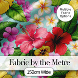Tropical Hibiscus Flowers Plumeria Leaves Exotic Floral Mint  Seamless Pattern Digital Print Fabric by the Metre UK Sewing Quilting Textile