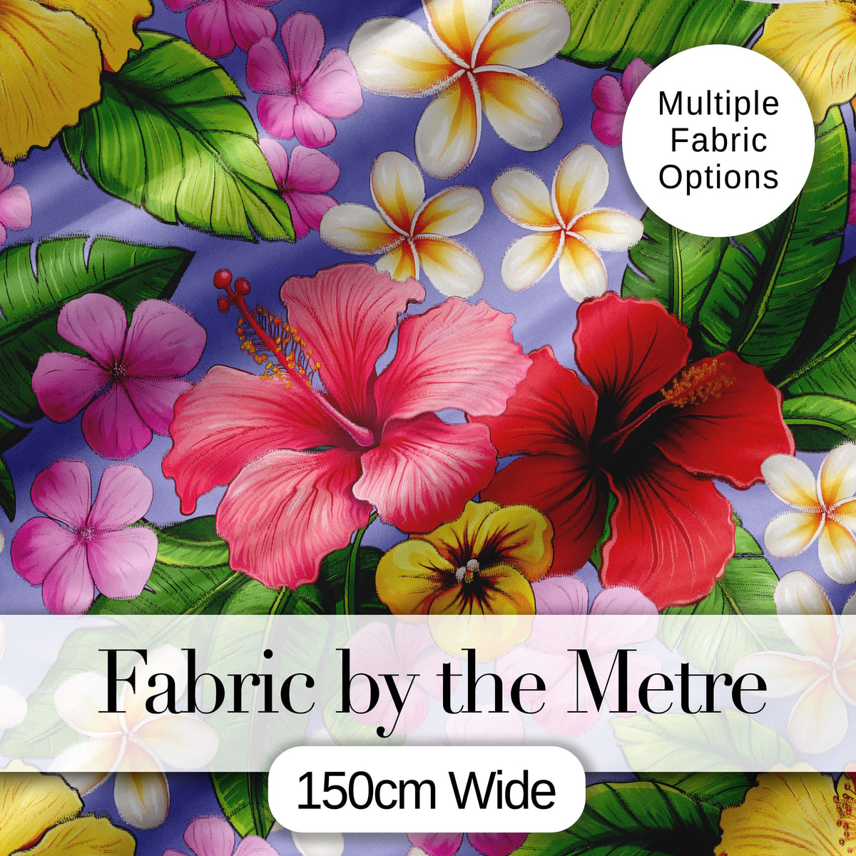 Hibiscus Flowers Plumeria Leaves Exotic Floral Lavender  Seamless Pattern Digital Print Fabric by the Metre UK Sewing Quilting Textile