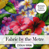Hibiscus Flowers Plumeria Leaves Exotic Floral Lavender  Seamless Pattern Digital Print Fabric by the Metre UK Sewing Quilting Textile