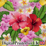 Hibiscus Flowers Plumeria Leaves Exotic Floral Blush Pink  Seamless Pattern Digital Print Fabric by the Metre UK Sewing Quilting Textile