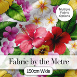 Tropical Hibiscus Flowers Plumeria Leaves Exotic Floral White  Seamless Pattern Digital Print Fabric by the Metre UK Sewing Quilting Textile