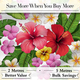 Tropical Hibiscus Flowers Plumeria Leaves Exotic Floral White  Seamless Pattern Digital Print Fabric by the Metre UK Sewing Quilting Textile