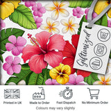 Tropical Hibiscus Flowers Plumeria Leaves Exotic Floral White  Seamless Pattern Digital Print Fabric by the Metre UK Sewing Quilting Textile