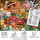 Hawaiian Kids Tiki Mask Pineapple Beach Fun Red  Seamless Pattern Digital Print Fabric by the Metre UK Sewing Quilting Textile