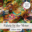 Hawaiian Kids Tiki Mask Pineapple Beach Fun Yellow  Seamless Pattern Digital Print Fabric by the Metre UK Sewing Quilting Textile