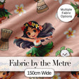 Cute Hawaiian Girl Hula Dance Coconut Shell Beige Background Seamless Pattern Digital Print Fabric by the Metre UK Sewing Quilting Textile