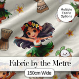 Cute Hawaiian Girl Hula Dance Coconut Shell Cream Background Seamless Pattern Digital Print Fabric by the Metre UK Sewing Quilting Textile